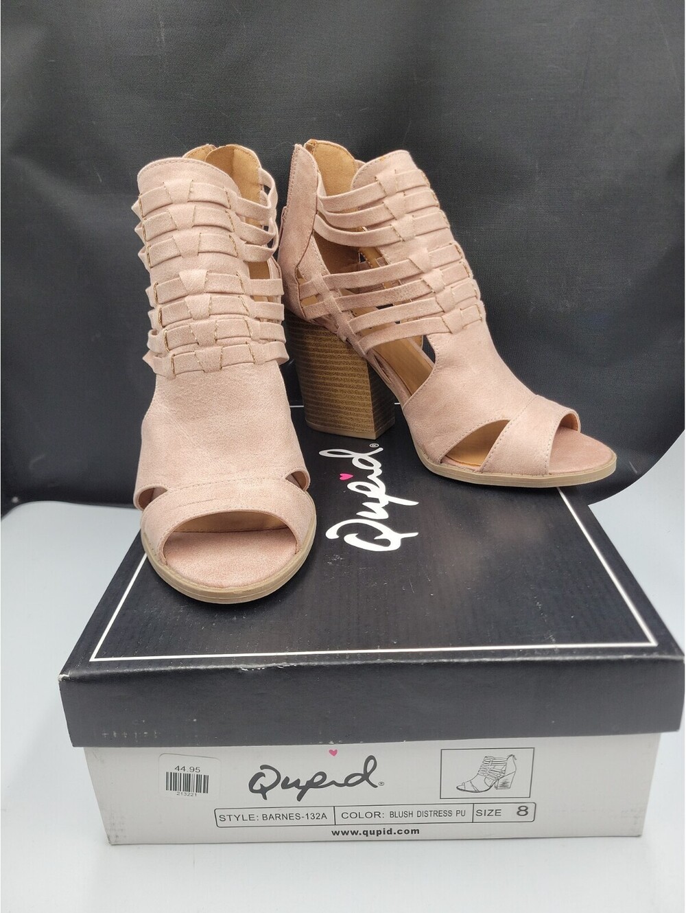 Qupid Barnes-132A Blush Distress PU Peep Toe Block Heel Booties Size 8, See Pic